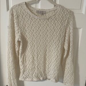 LOFT Ivory Sheer Textured Lace Pullover Long Sleeve Top Stretch Size Large